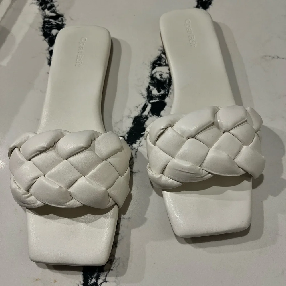 Open Edit White Braided Sandals Open Toe - Picture 1 of 4